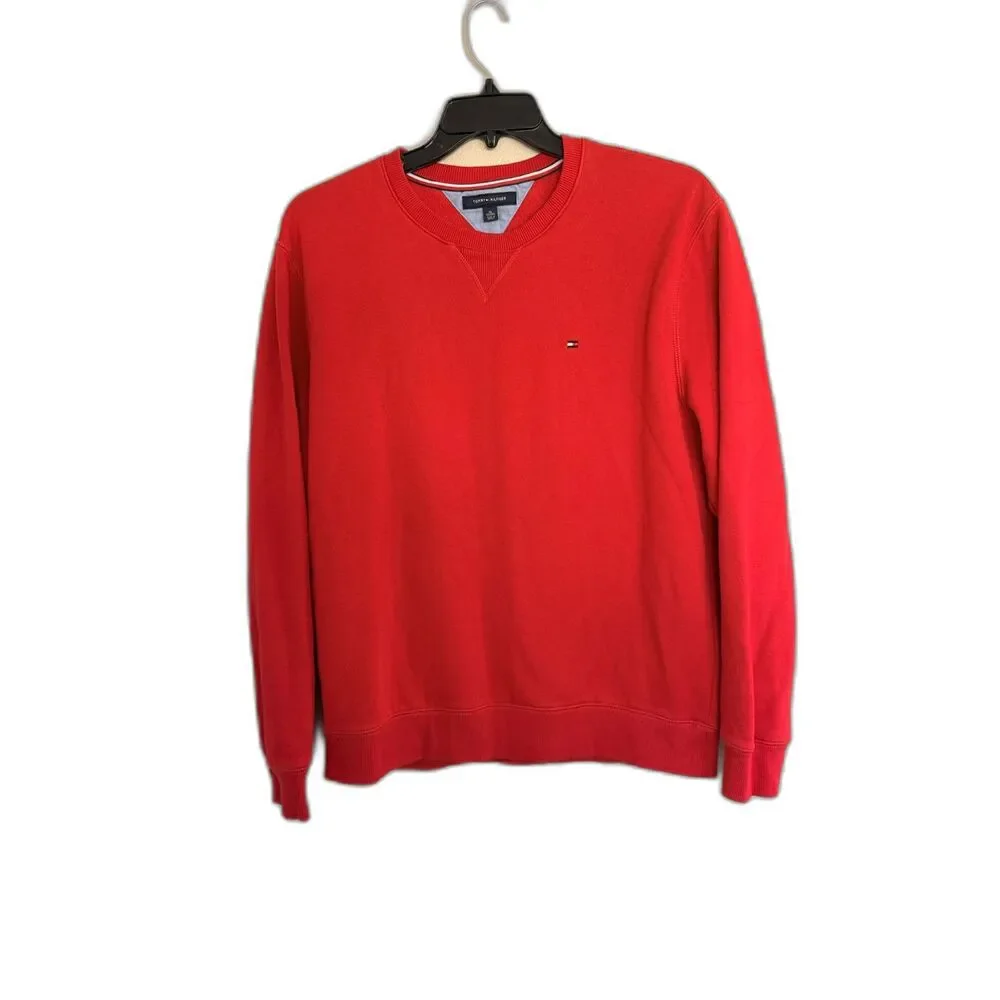 Tommy Hilfiger Men's XL Red Crewneck Sweatshirt Fleece Pullover Embroidered Logo